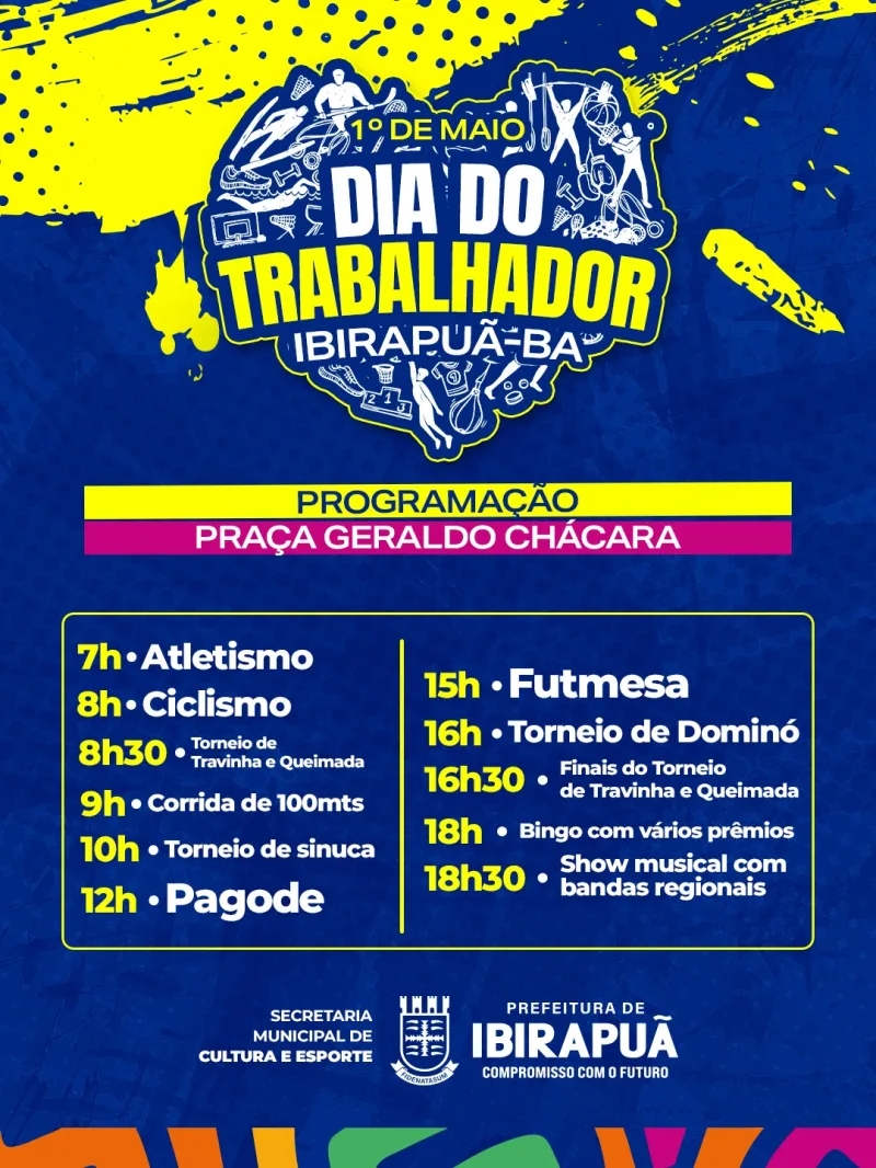 Prefeitura de Ibirapuã divulga programação especial para celebrar o Dia do Trabalhador com esporte, lazer e música