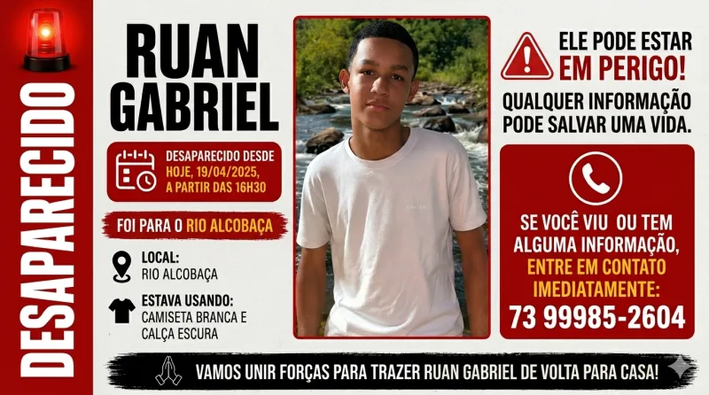 Adolescente desaparece durante banho no Rio Alcobaça em Teixeira de Freitas