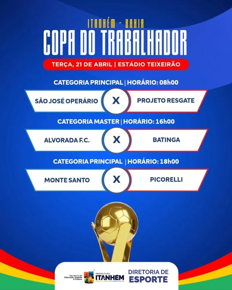 Copa do Trabalhador começa nesta terça-feira e movimenta o futebol em Itanhém
