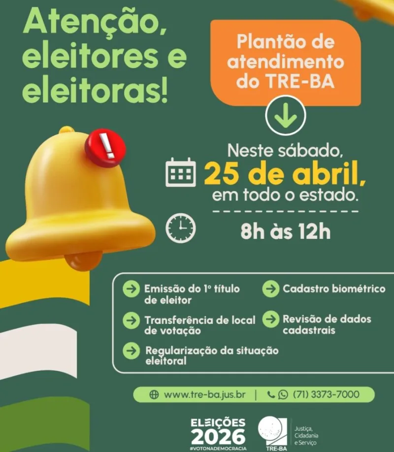 Precisa regularizar o título de eleitor? O Cartório Eleitoral de Mucuri realiza plantão no próximo sábado, dia 25 de Abril