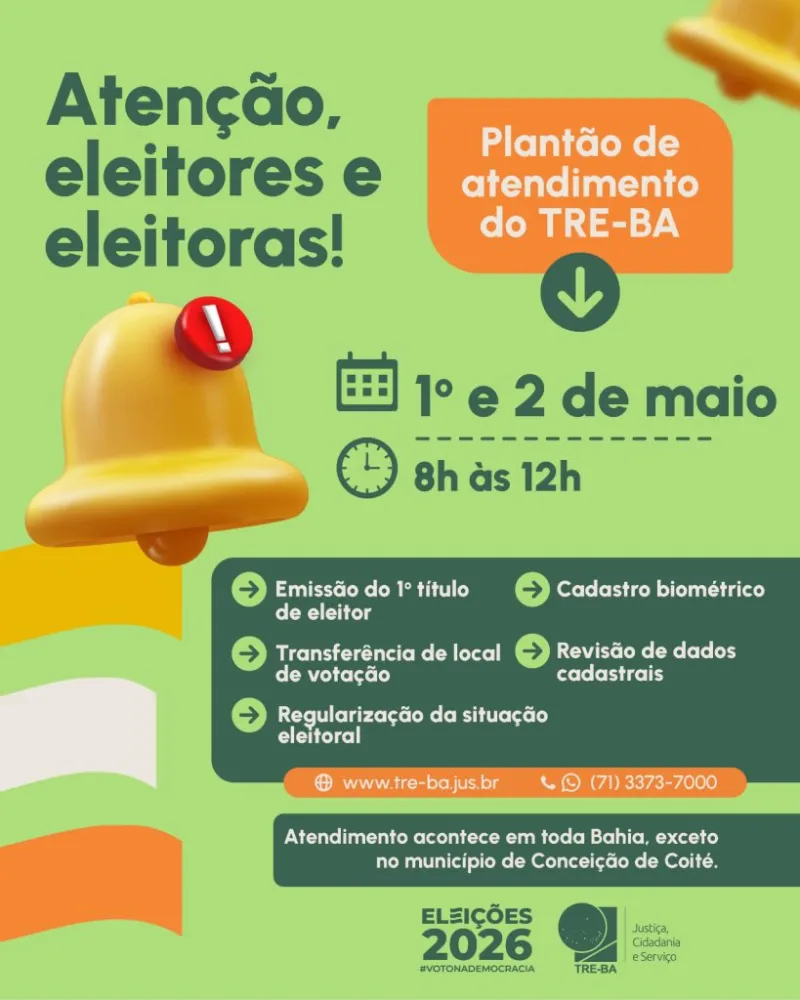 Plantão do TRE atende eleitores de Mucuri nos dias 1º e 2 de maio antes do fechamento do cadastro eleitoral