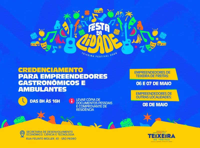 Prefeitura abre credenciamento para empreendedores gastronômicos e ambulantes para a Festa da Cidade 