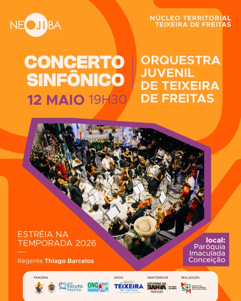 Orquestra Juvenil de Teixeira de Freitas abre temporada de 2026 com concerto na Paróquia Imaculada Conceição