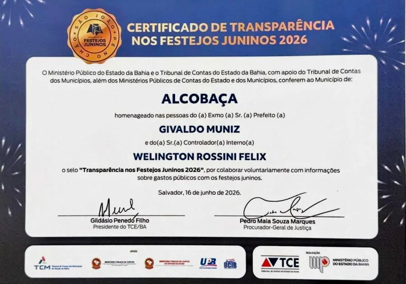 Prefeito Zico de Baiato recebe Selo de Transparência dos Festejos Juninos 2026 em cerimônia realizada em Salvador