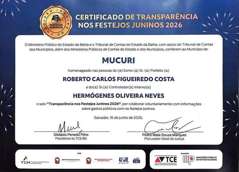 Mucuri conquista Selo de Transparência e se destaca entre os municípios baianos pela responsabilidade na gestão dos festejos populares