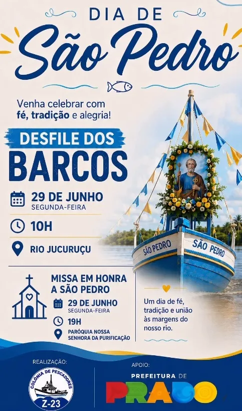 Prado celebra Dia de São Pedro com desfile dos barcos no Rio Jucuruçu e programação religiosa