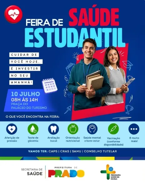 Prado promove Feira de Saúde Estudantil com vacinação, exames e atendimento gratuito à população estudantil