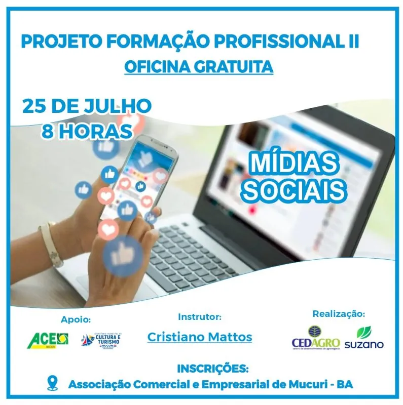 Oficina gratuita de Mídias Sociais abre inscrições em Mucuri para quem deseja fortalecer a presença digital Oficina gratuita de Mídias Sociais abre inscrições em Mucuri para quem deseja fortalecer a presença digital