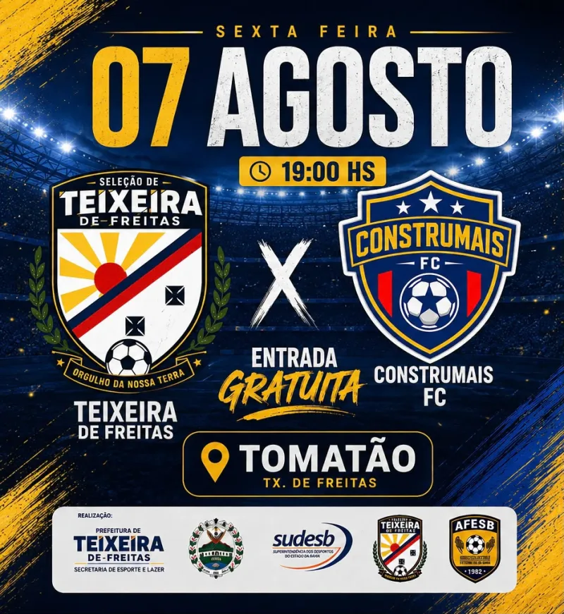 Seleção de Teixeira de Freitas enfrenta Construmais FC em amistoso antes da Copa Construir
