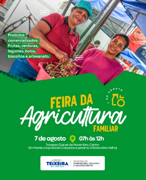 Feira da Agricultura Familiar acontece nesta sexta-feira em Teixeira de Freitas Feira da Agricultura Familiar acontece nesta sexta-feira em Teixeira de Freitas