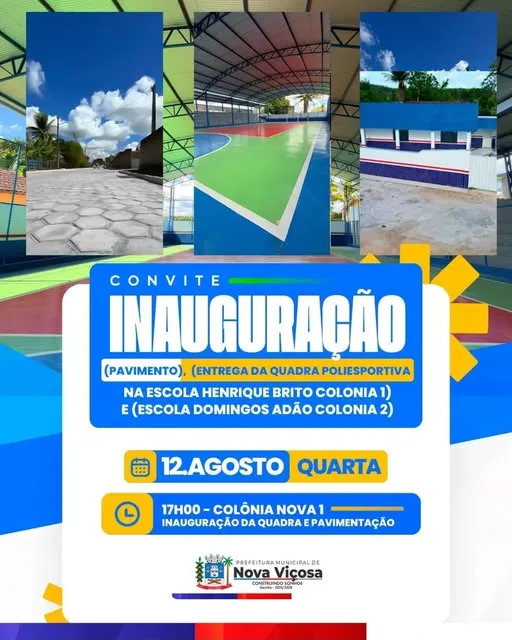 Prefeitura de Nova Viçosa inaugura quadra, entrega pavimentação e nova escola em Colônia Nova Prefeitura de Nova Viçosa inaugura quadra, entrega pavimentação e nova escola em Colônia Nova