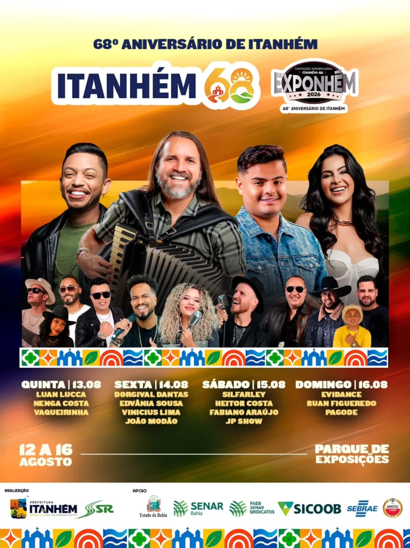 Itanhém prepara grande celebração pelos 68 anos com a 24ª Exponhém, Dorgival Dantas e outras atrações Itanhém prepara grande celebração pelos 68 anos com a 24ª Exponhém, Dorgival Dantas e outras atrações