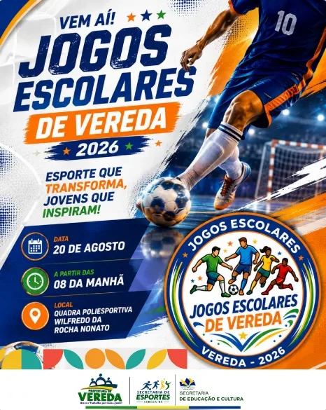 Jogos Escolares de Vereda 2026 serão realizados no dia 20 de agosto Jogos Escolares de Vereda 2026 serão realizados no dia 20 de agosto
