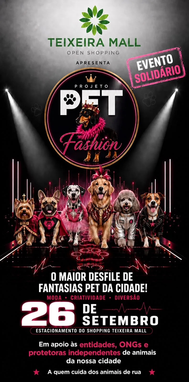 PET Fashion transforma Teixeira Mall em passarela com desfile, adoção e solidariedade
