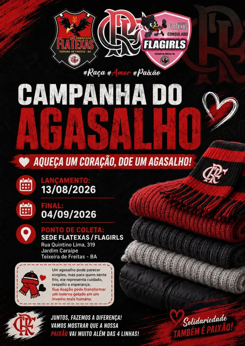 Solidariedade rubro-negra: Flatexas e Flagirls lançam Campanha do Agasalho Solidariedade rubro-negra: Flatexas e Flagirls lançam Campanha do Agasalho