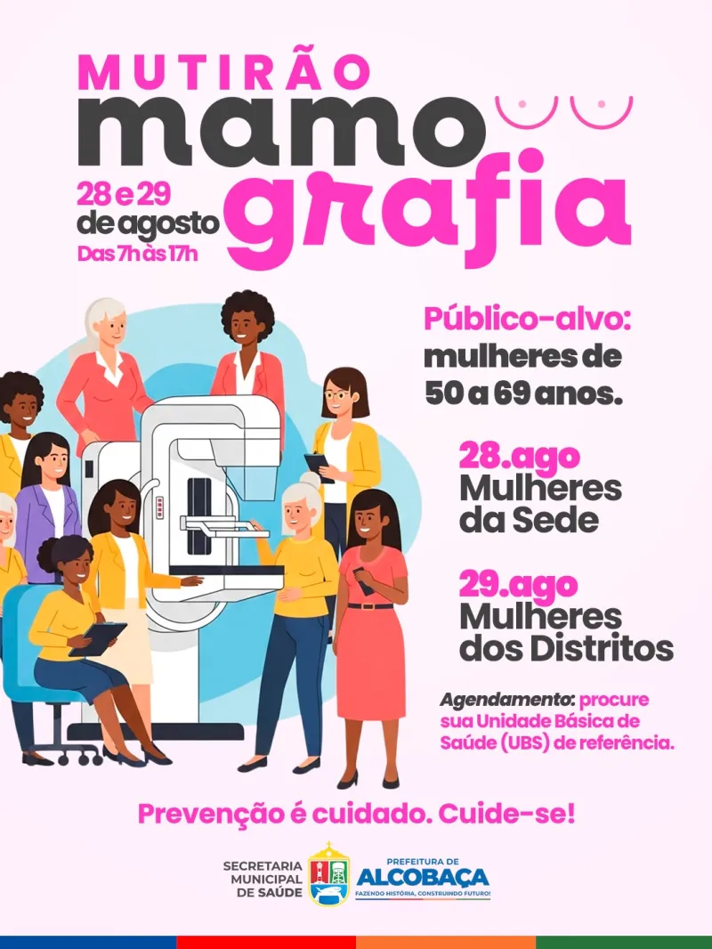 Alcobaça realiza Mutirão de Mamografia nos dias 28 e 29 de agosto