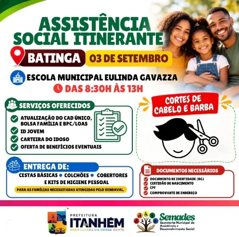 Assistência Social Itinerante leva serviços e benefícios à comunidade de Batinga, em Itanhém