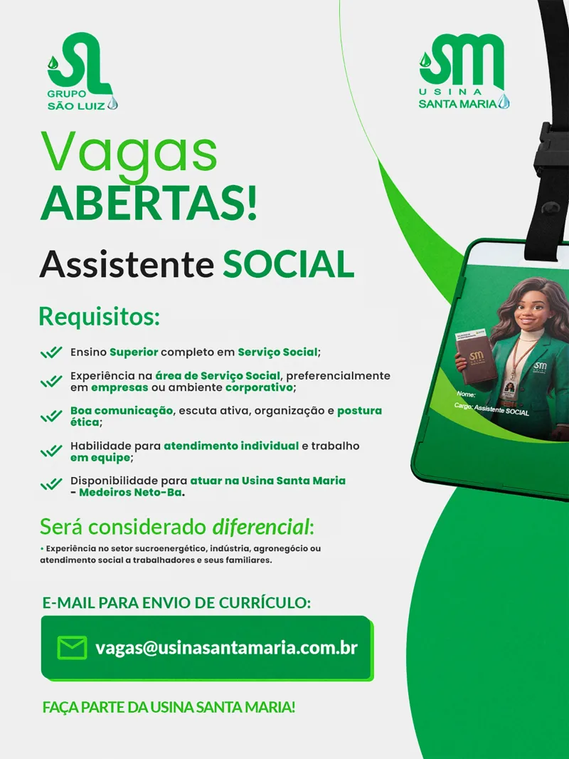 Usina Santa Maria abre várias vagas de emprego em Medeiros Neto