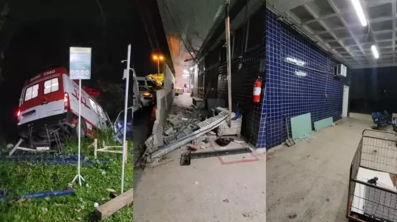 Acompanhante de paciente rouba ambulância do Samu, bate no muro do hospital e é preso em flagrante 