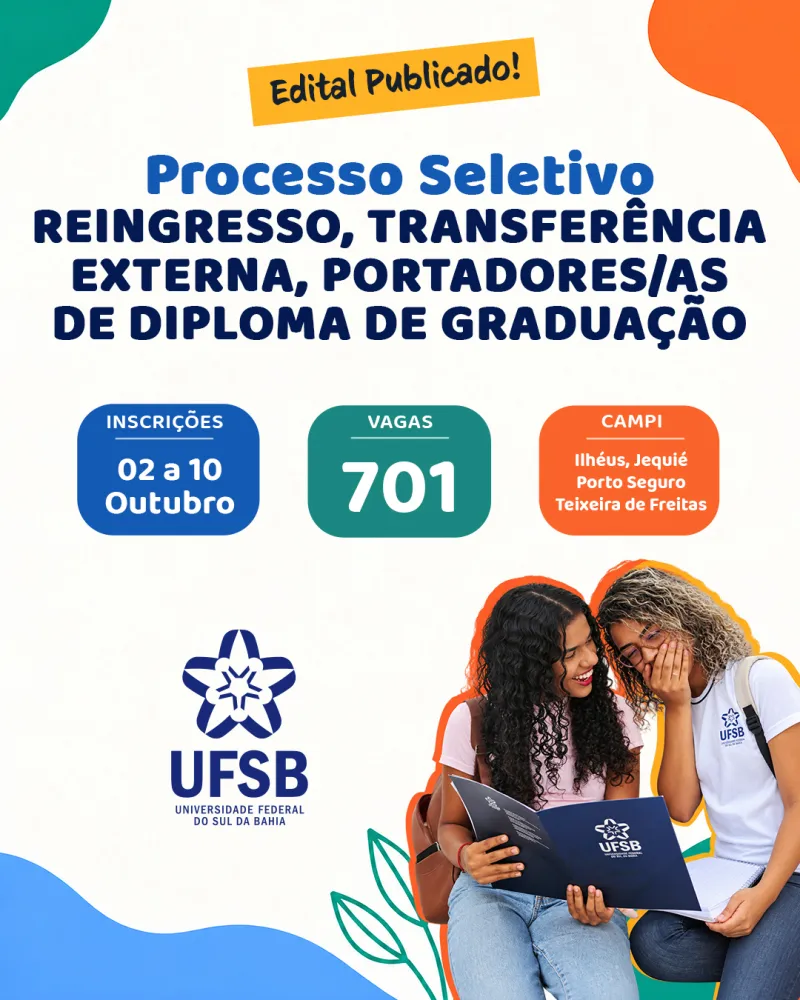 UFSB abre seleção para 701 vagas em cursos de graduação com ingresso em 2027