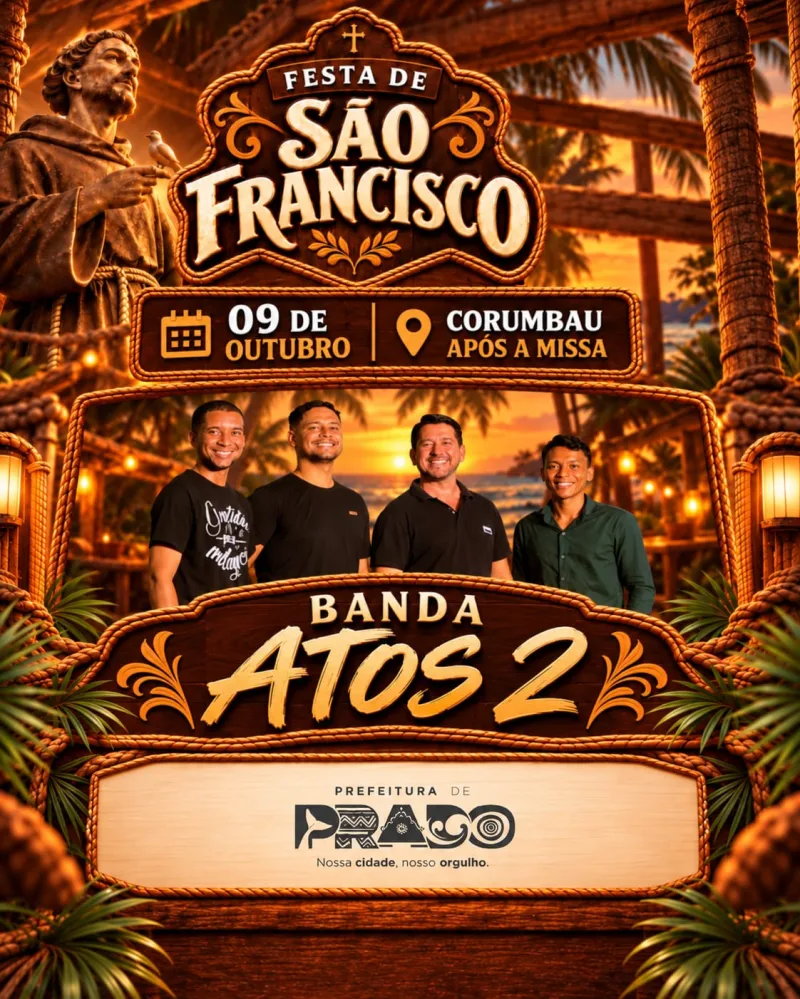 Festa de São Francisco terá programação religiosa e shows musicais em Corumbau, Prado