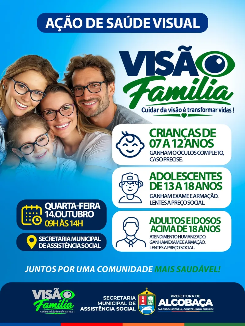 Alcobaça promove ação com exames gratuitos e óculos para crianças; adultos também terão benefícios Alcobaça promove ação com exames gratuitos e óculos para crianças; adultos também terão benefícios