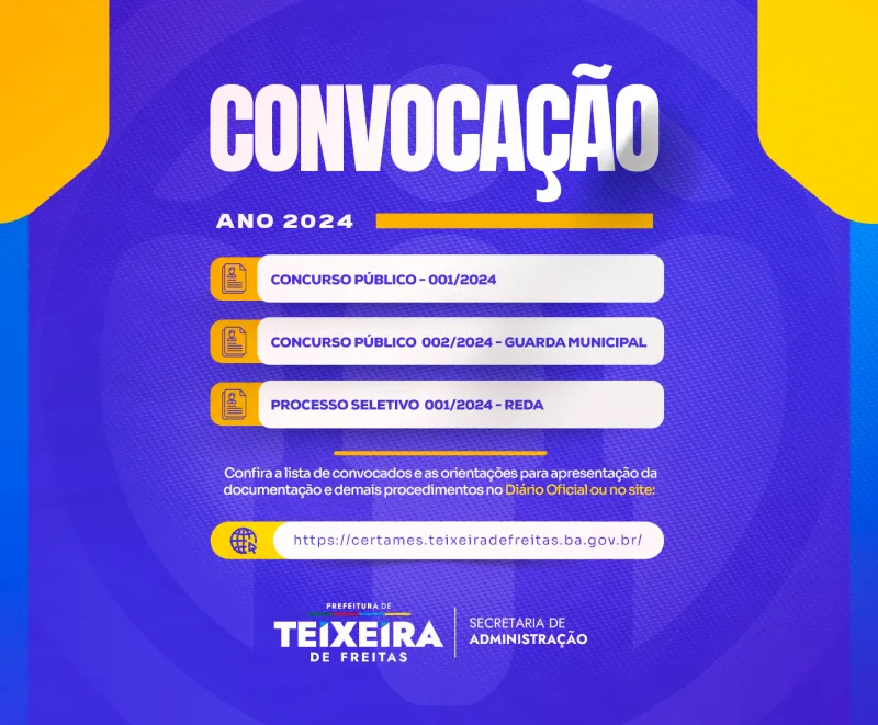 Prefeitura de Teixeira de Freitas promove a segunda convocação de candidatos aprovados em concursos públicos e processo seletivo