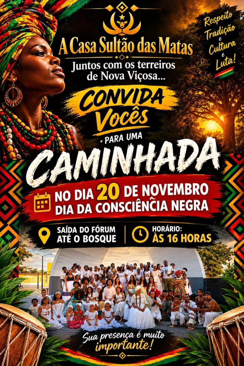 Caminhada da Consciência Negra reunirá terreiros e manifestações culturais em Nova Viçosa Caminhada da Consciência Negra reunirá terreiros e manifestações culturais em Nova Viçosa
