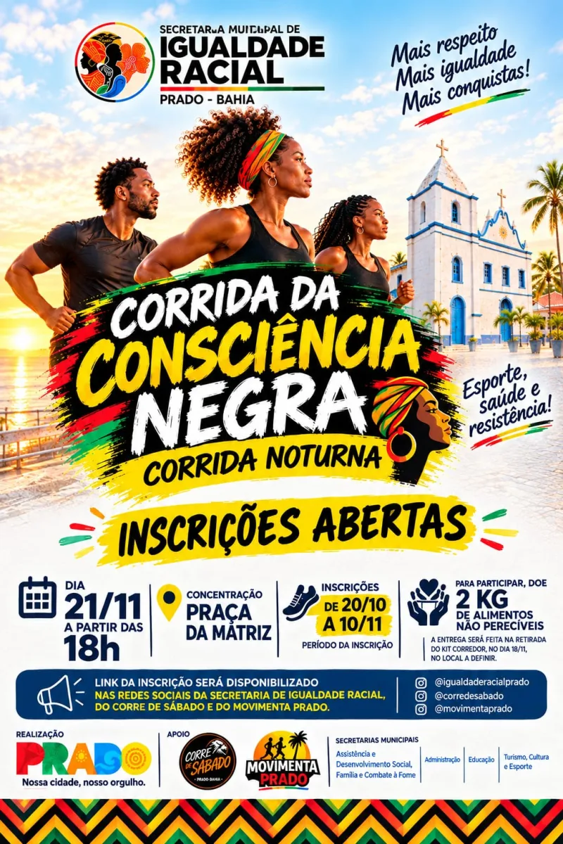 Prado abre inscrições para Corrida da Consciência Negra com percurso de 5 km