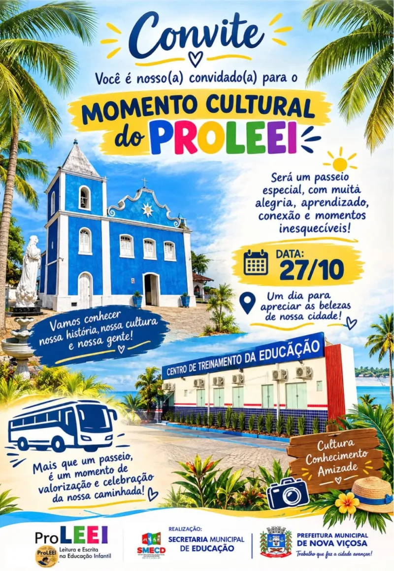 Bosque, igreja, farol e praia: ProLEEI prepara roteiro cultural para educadores no dia 27 de outubro em Nova Viçosa Bosque, igreja, farol e praia: ProLEEI prepara roteiro cultural para educadores no dia 27 de outubro em Nova Viçosa