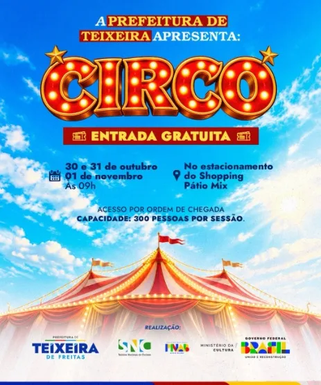 Prefeitura de Teixeira de Freitas promove três dias de magia e diversão com circo gratuito
