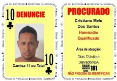"Camisa 11", líder do tráfico, entra para o Baralho do Crime da Bahia