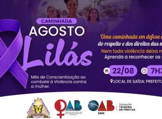 Agosto Lilás: OAB convoca população para caminhada de conscientização contra a violência à mulher em Teixeira de Freitas