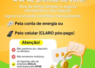APAE de Medeiros Neto informa sobre campanha de doação via conta de energia ou de celular: saiba como ajudar de forma segura