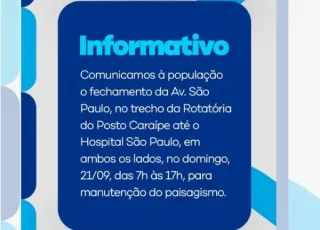 Avenida São Paulo será interditada neste domingo para manutenção do paisagismo, em Teixeira de Freitas