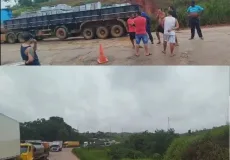 BR-101 completamente parada: protestos, lama e sofrimento  castigam caminhoneiros na Bahia