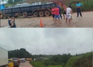 BR-101 completamente parada: protestos, lama e sofrimento  castigam caminhoneiros na Bahia