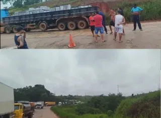 BR-101 completamente parada: protestos, lama e sofrimento  castigam caminhoneiros na Bahia