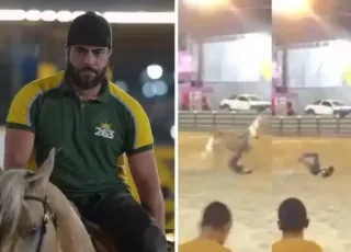 Cantor Henrique, da dupla com Juliano, sofre queda de cavalo durante vaquejada