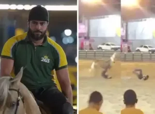 Cantor Henrique, da dupla com Juliano, sofre queda de cavalo durante vaquejada
