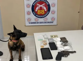Cão policial Hera estreia em operação e ajuda a PM a apreender drogas e revólver em Caravelas
