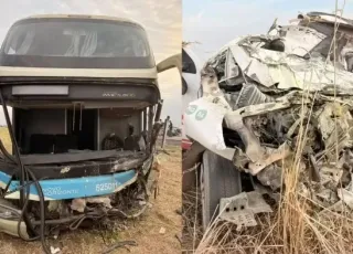 Carro de funerária e ônibus batem de frente e deixam dois mortos na BR-020 na Bahia
