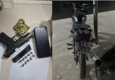 Casal é preso com arma e motocicleta com placa aduterada no bairro Castelinho,  em Teixeira de Freitas