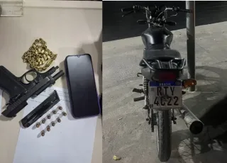 Casal é preso com arma e motocicleta com placa aduterada no bairro Castelinho,  em Teixeira de Freitas