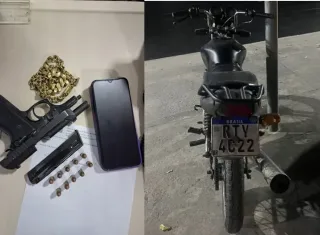 Casal é preso com arma e motocicleta com placa aduterada no bairro Castelinho,  em Teixeira de Freitas