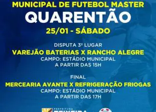 Confira as equipes que vão disputar a final do campeonato Master (Quarentão), e a Copa Municipal de Futebol dos Bairros