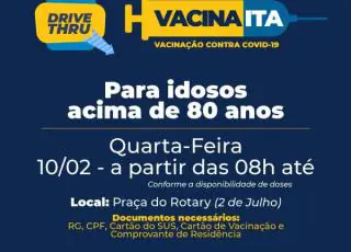 Covid 19 -Prefeitura de Itamaraju anuncia vacinação de idosos contra a Covid-19 modelo Drive-thru