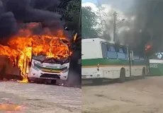 Criminosos ateiam fogo em ônibus de transporte público em Itamaraju; veja vídeos