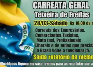 Empresários farão carreata para pedir reabertura das lojas em Teixeira de Freitas