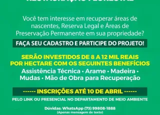 Inscrições para Projeto de Recuperação Florestal em Itanhém é prorrogado até dia 10 de abril